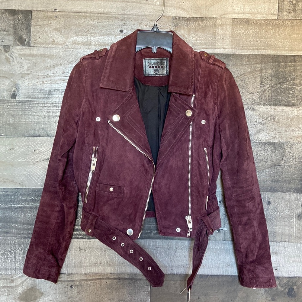 Blank nyc burgundy leather suede moto jacket